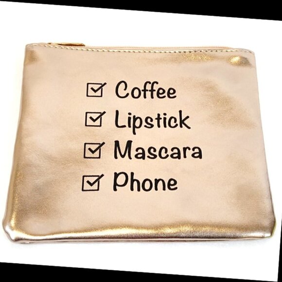 Women Sassy Morning List GoldMetallic Travel Makeup Vegan Leather Cosmetic Bag - Picture 1 of 1